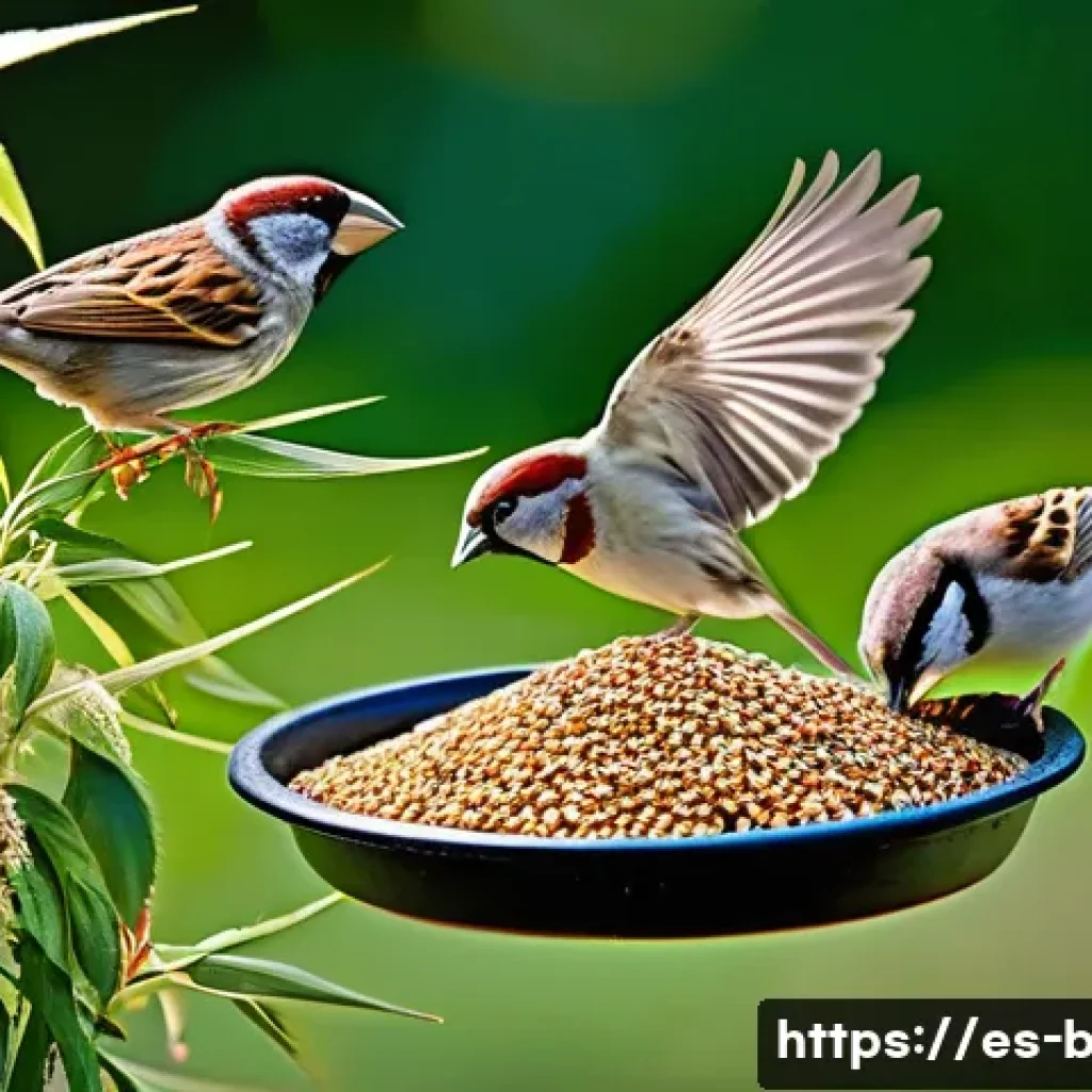 참새 먹이 급여법 - **Prompt 1: A Vibrant Sparrow Feast**
    An ultra-realistic, highly detailed image of several healt...